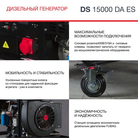 FUBAG Дизельный генератор (трехфазный) с электростартером и коннектором автоматики DS 15000 DA ES в Магадане фото
